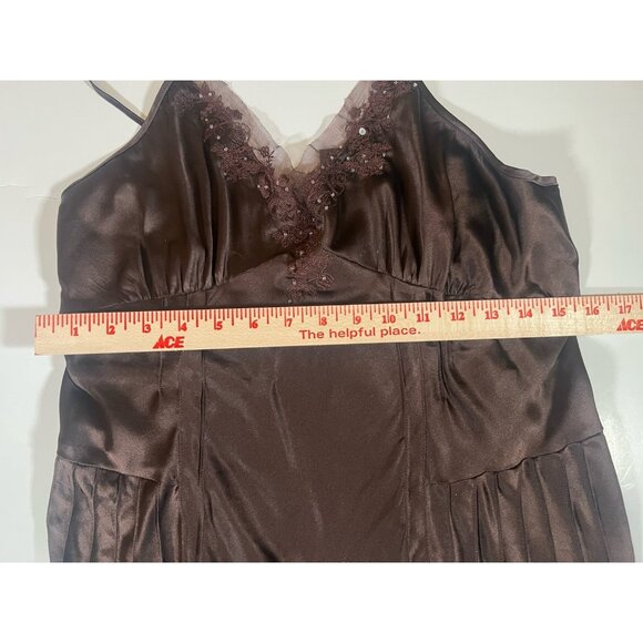 Vintage Y2K Arden B brown silk stretch babydoll camisole beaded embroidered L - Picture 8 of 10